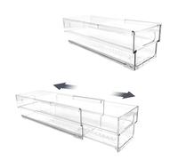 Isaac Jacobs 2-Pack Clear Expandable Storage Bins - Extra Small, 11"-19" L x 3.9" W x 3.1" H, Plastic Organizer with Cut-Out Handles, Adjustable Length from 11-19" for Home, Kitchen & Office