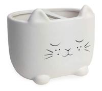 Isaac Jacobs 2-Section Organizer White Ceramic Cat, Home and Office Decor