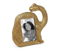 Isaac Jacobs 2" x 3" Resin Dinosaur Picture Frame, Vertical Keepsake Photo Frame with Easel and Hanging Tabs for Tabletop, Desktop & Wall Display (Brontosaurus, Gold)