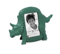 Isaac Jacobs 2” x 3” Resin Dinosaur Picture Frame, Vertical Keepsake Photo Frame with Easel and Hanging Tabs for Tabletop, Desktop & Wall Display (Triceratops, Green)