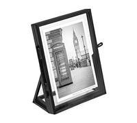 Isaac Jacobs 2x3, Black, Vintage Style Brass and Glass, Floating Photo Frame, Metal, (Vertical), with Locket Closure and Angled Base, for Pictures, Art, Mementos, Keepsakes (2x3, Black)