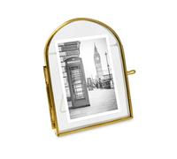 Isaac Jacobs 2x3 Vintage Style, Arched Brass & Glass Metal Floating Picture Frame with Locket Closure (Vertical), Made for Tabletop Display (2x3 Vertical, Antique Gold)