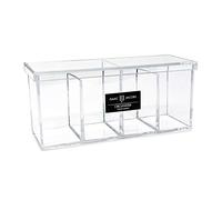 Isaac Jacobs 4-Compartment Clear Acrylic Organizer with Lid (9” L x 3” W x 4” H), Makeup Brush Holder, Sectional Tray, Storage Solution for Makeup, Crafts, Office Supplies & More (1, Clear)
