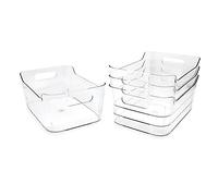 Isaac Jacobs 4-Pack Small Clear Storage Bins (9.4” x 6.7” x 4.1”) w/Handles, Plastic Box Set, Home, Office, Fridge, Freezer, Kitchen, Pantry Organization Container, BPA-Free/Food Safe (Small, 4-Pack)