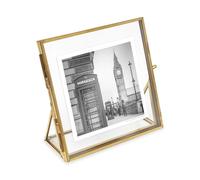 Isaac Jacobs 4x4 Antique Gold Vintage Style Brass and Glass Floating Photo Frame Metal with Locket Closure and Angled Base for Pictures Art Me