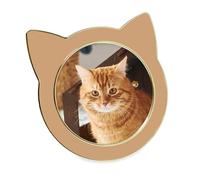Isaac Jacobs 4x4 Camel w/Gold Round Enamel Cat Picture Frame w/Ears & Easel | Round Enamel Cat Picture Frame w/Ears - Tabletop, Home & Office Décor