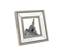Isaac Jacobs 4x4 Champagne Mirror Bead Picture Frame - Classic Mirrored Frame with Dotted Border Made for Wall Display, Tabletop, Photo Gallery and Wall Art (4x4, Champagne)