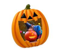 Isaac Jacobs 4x4 Halloween Jack O Lantern Picture Frame, Pumpkin-Shaped Picture Frame For Halloween (4x4, Orange)