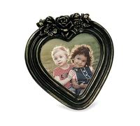 Isaac Jacobs 4x4 Heart-Shaped Resin Picture Frame with Rose Design, Decorative Photo Frame, Tabletop & Wall Display, Hanging Display & Home Décor (Black With Gold)