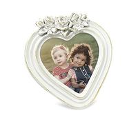 Isaac Jacobs 4x4 Heart-Shaped Rose Design Picture Frame, White With Gold