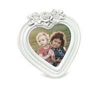 Isaac Jacobs 4x4 Heart-Shaped Rose Design Picture Frame, White With Gold