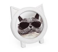 Isaac Jacobs 4x4 Round Resin Sentiment Cat Picture Frame with Ears, Photo Tabletop & Wall Display Hanging Display & Home Décor (White)