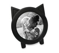 Isaac Jacobs 4x4 Round Resin Sentiment Cat Picture Frame with Ears, Photo Tabletop & Wall Display Hanging Display & Home Décor (Black)
