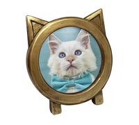 Isaac Jacobs 4x4 Round Resin Sentiment Cat Picture Frame with Ears | Picture Frame for Tabletop & Wall Display Hanging Display & Home Decor (Gold)