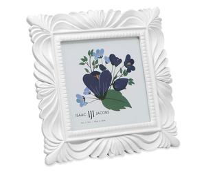 Isaac Jacobs 4x4 White Wave Textured Hand-Crafted Resin Picture Frame with Easel & Hook for Tabletop & Wall Display Decorative Swirl Design Home D?co