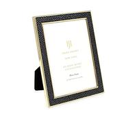 Isaac Jacobs 4x6 Black Leather with Gold Metal (Vertical & Horizontal) Picture Frame, Shagreen Border w/Black Fabric Easel, Wall-Mountable, Made For Tabletop, Photo Gallery (4x6, Black W/Gold)
