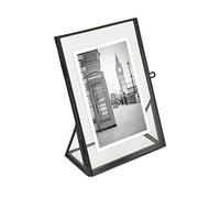 Isaac Jacobs 4x6, Black, Vintage Style Brass and Glass, Floating Photo Frame, Metal, (Vertical), with Locket Closure and Angled Base, for Pictures, Art, Mementos, Keepsakes (4x6, Black)