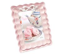Isaac Jacobs 4x6 Blush With White Resin Picture Frame, Layered Double Ruffle Wave Design with Bow, Tabletop & Wall Display Photo Frame, Home Décor, Art, Photo Gallery (4x6, Blush With White)
