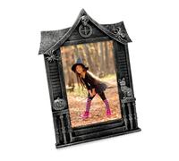 Isaac Jacobs 4x6 Haunted-House Shaped Halloween Picture Frame, Photo Tabletop & Wall Mount, Holiday Home Décor (4x6, Black With Silver)