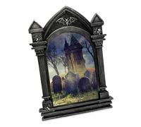 Isaac Jacobs 4x6 Haunted House Vault Picture Frame, For Halloween, Photo Tabletop & Wall Mount, Holiday, Home Décor (4x6, Black with Silver)
