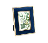Isaac Jacobs 4x6 Navy Velvet Picture Frame with Metallic Gold Double Border, Photo Frame, Horizontal & Vertical, Made for Tabletop & Wall Display, for Home and Office (4x6, Navy with Gold)