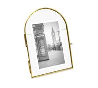 Isaac Jacobs 4x6 Vintage Style, Arched Brass & Glass Metal Floating Picture Frame with Locket Closure (Vertical), Made for Tabletop Display (4x6 Vertical, Antique Gold)