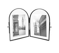 Isaac Jacobs 4x6 Vintage Style, Double-Sided Arched Brass & Glass Metal Floating Picture Frame with Locket Closure (Vertical), Made for Tabletop Display (4x6 Vertical, Black)