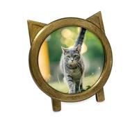 Isaac Jacobs 5x5 Round Resin Sentiment Cat Picture Frame with Ears | Picture Frame for Tabletop & Wall Display Hanging Display & Home Decor (Gold)