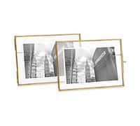 Isaac Jacobs 5x7 (2-Pack), Antique Gold, Vintage Style Brass and Glass, Metal Floating Picture Frame (Horizontal) with Locket Closure, for Photos, Art, & More, Tabletop Display (5x7 Antique Gold)