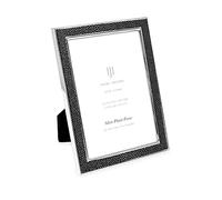 Isaac Jacobs 5x7 Black Leather with Silver Metal (Vertical & Horizontal) Picture Frame, Shagreen Border w/Black Fabric Easel, Wall-Mountable, Made For Tabletop, Photo Gallery (5x7, Black W/Silver)