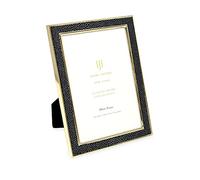 Isaac Jacobs 5x7 Photo Frame, Black Leather with Gold Metal (Vertical & Horizontal), Shagreen Border with Black Fabric Easel, Photo Gallery (5x7, Black/Gold)
