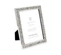 Isaac Jacobs 5x7 Silver Metal Glitter (Vertical & Horizontal) Picture Frame, with Black Fabric Easel, Wall-Mountable, Made for Tabletop, Counterspace, Shelf and Desk (5x7, Silver Glitter)