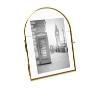 Isaac Jacobs 5x7 Vintage Style, Arched Brass & Glass Metal Floating Picture Frame with Locket Closure (Vertical), Made for Tabletop Display (5x7 Vertical, Antique Gold)