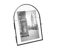 Isaac Jacobs 5x7 Vintage Style, Arched Brass & Glass Metal Floating Picture Frame with Locket Closure (Vertical), Made for Tabletop Display (5x7 Vertical, Black)