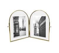 Isaac Jacobs 5x7 Vintage Style, Double-Sided Arched Brass & Glass Metal Floating Picture Frame with Locket Closure (Vertical), Made for Tabletop Display (5x7 Vertical, Antique Gold)
