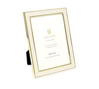 Isaac Jacobs 5x7 White Leather with Gold Metal (Vertical & Horizontal) Picture Frame, Shagreen Border w/Black Fabric Easel, Wall-Mountable, Made For Tabletop, Photo Gallery (5x7, White W/Gold)