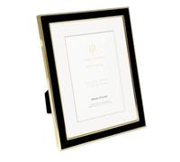 Isaac Jacobs 6x8 (Matted 4x6) Black Enamel Picture Frame with Gold Metal Edge and Easel, Tabletop Display, Wall Décor, Photo Gallery, (6x8 (Matted 4x6), Black with Gold)