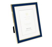 Isaac Jacobs 6x8 (Matted 4x6) Navy Enamel Picture Frame with Gold Metal Edge and Easel, Tabletop Display, Wall Décor, Photo Gallery, (6x8 (Matted 4x6), Navy with Gold)