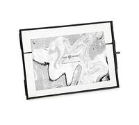 Isaac Jacobs 7x5, Black Modern Style Brass and Glass, Pressed Glass, Metal Floating Desk Photo Frame (Horizontal), with Locket Closure for Pictures, Art, Mementos & Keepsakes (7x5, Black)