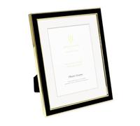 Isaac Jacobs 7x9 (Matted 5x7) Black Enamel Picture Frame with Gold Metal Edge and Easel, Tabletop Display, Wall Décor, Photo Gallery, (7x9 (Matted 5x7), Black with Gold)
