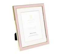 Isaac Jacobs 7x9 (Matted 5x7) Blush Enamel Picture Frame with Gold Metal Edge and Easel, Tabletop Display, Wall Décor, Photo Gallery, (7x9 (Matted 5x7), Blush with Gold)