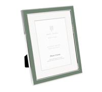 Isaac Jacobs 7x9 (Matted 5x7) Rosemary Green Enamel Picture Frame with Silver Metal Edge and Easel, Tabletop Display, Wall Décor, Photo Gallery, (7x9 (Matted 5x7), Rosemary Green with Silver)