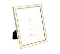 Isaac Jacobs 8x10 White Leather with Gold Metal (Vertical & Horizontal) Picture Frame, Shagreen Border w/Black Fabric Easel, Wall-Mountable, Made For Tabletop, Photo Gallery (8x10, White W/Gold)