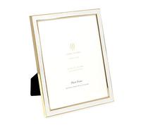 Isaac Jacobs 8x10 White Leather with Gold Metal (Vertical & Horizontal) Picture Frame, Suede Border w/Black Fabric Easel, Wall-Mountable, Made For Tabletop, Photo Gallery (8x10, White W/Gold)