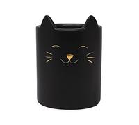 Isaac Jacobs Black Ceramic Cat Makeup Brush Holder, Multi-Purpose Cup Organizer. Bathroom, Kitchen, Bedroom, Office Décor (Single Cup, Matte Black)
