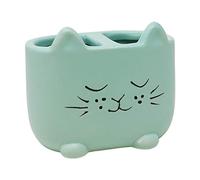 Isaac Jacobs Blue Ceramic Cat Makeup Brush Holder, Multi-Purpose 2-Section Organizer. Bathroom, Kitchen, Bedroom, Office Décor (2-Section Cup, Pastel Blue)