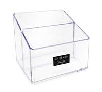 Isaac Jacobs Clear Acrylic 2-Section Organizer, Remote Holder & Multi-Functional Makeup, Brush, Pen & Pencil Storage Solution, for The Home, Bathroom, Office, Child’s Desk (2-Section, Clear)