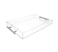 Isaac Jacobs Clear Acrylic Serving Tray (11x17) with Silver Metal Handles, Spill-Proof, Stackable Organizer, Food & Drinks Server, Indoors/Outdoors, Lucite Storage (11x17, Clear with Silver Handle)