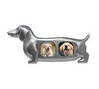 Isaac Jacobs Double 2x2 Resin Sentiments Dog Shaped Picture Frame, Photo Gift for Pet Puppy, Tabletop, Desktop & Wall Display (2x2, Silver)