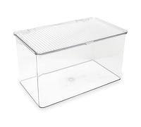 Isaac Jacobs Large Stackable Organizer Bin (10.75” x 6.5” x 6.1”) w Hinged Lid Clear Storage Box Home Office School Fridge Bathroom Kitchen Pantry Container BPAFree Food Safe (Large Clear)